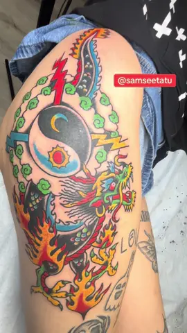 My new tattoo, go check out @samseetatu 🐉💛🔥 it’s finally my turn to get tatted!! #tattoos #tattooartist #tattoogirl #fyp #traditionaltattoo 