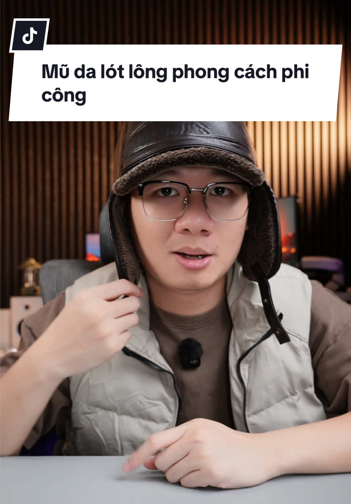 Mũ da lót lông phong cách phi công