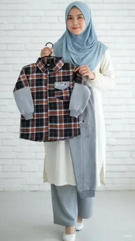 set kemeja flanel lengan panjang dan celana panjang anak usia dini 