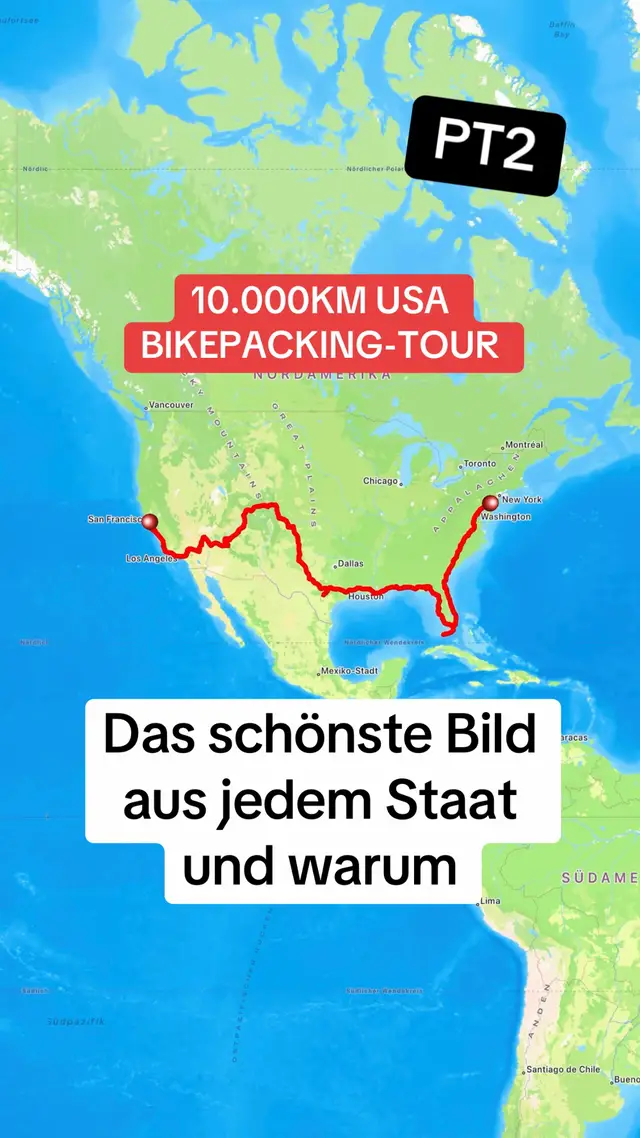 🇬🇧 ENGLISH VERSION (States 7–11) The most beautiful pictures from every state of my 10,000 km bikepacking trip across the USA 🇺🇸✨ Part 2 — Texas to Florida 7. Texas Texas is huge — and full of stories. After countless mechanical issues, I sat by the water that evening, simply grateful for everything I have. Some fishermen at a campsite even gifted me a cap — a small gesture that meant so much on that day. The police also gave me permission to camp in a public park — an unforgettable moment of kindness. 8. Louisiana This photo was taken just before New Orleans — right before I took the ferry into the city. There, a super kind Couchsurfer hosted me for a few days, and we had an incredible time together. From city tours to evening beers, it was everything I could’ve hoped for. 9. Mississippi Gulfport — the very first time on this journey that I jumped into the ocean. After thousands of kilometers across the mainland, that feeling was indescribable. 10. Alabama Dauphin Island — a night of camping on an island. Even during the night it stayed around 33 °C with extreme humidity — the tent felt like a sauna. It ended up being my very last camping night in the USA. 11. Florida Key West — a place I had dreamed of for years. When I finally arrived, I couldn’t hold back my tears. Crossing that 11 km long bridge over the ocean — twice — was one of the most emotional moments of my entire journey. Next stop: heading up the East Coast all the way to New York 🗽 If you’ve swiped this far and still don’t follow me… maybe now’s the time 😉 🎥 The first parts of my USA tour are already online on YouTube! #bikepacking #usa #deutsch #fromcaliforniatonewyork #fyp     