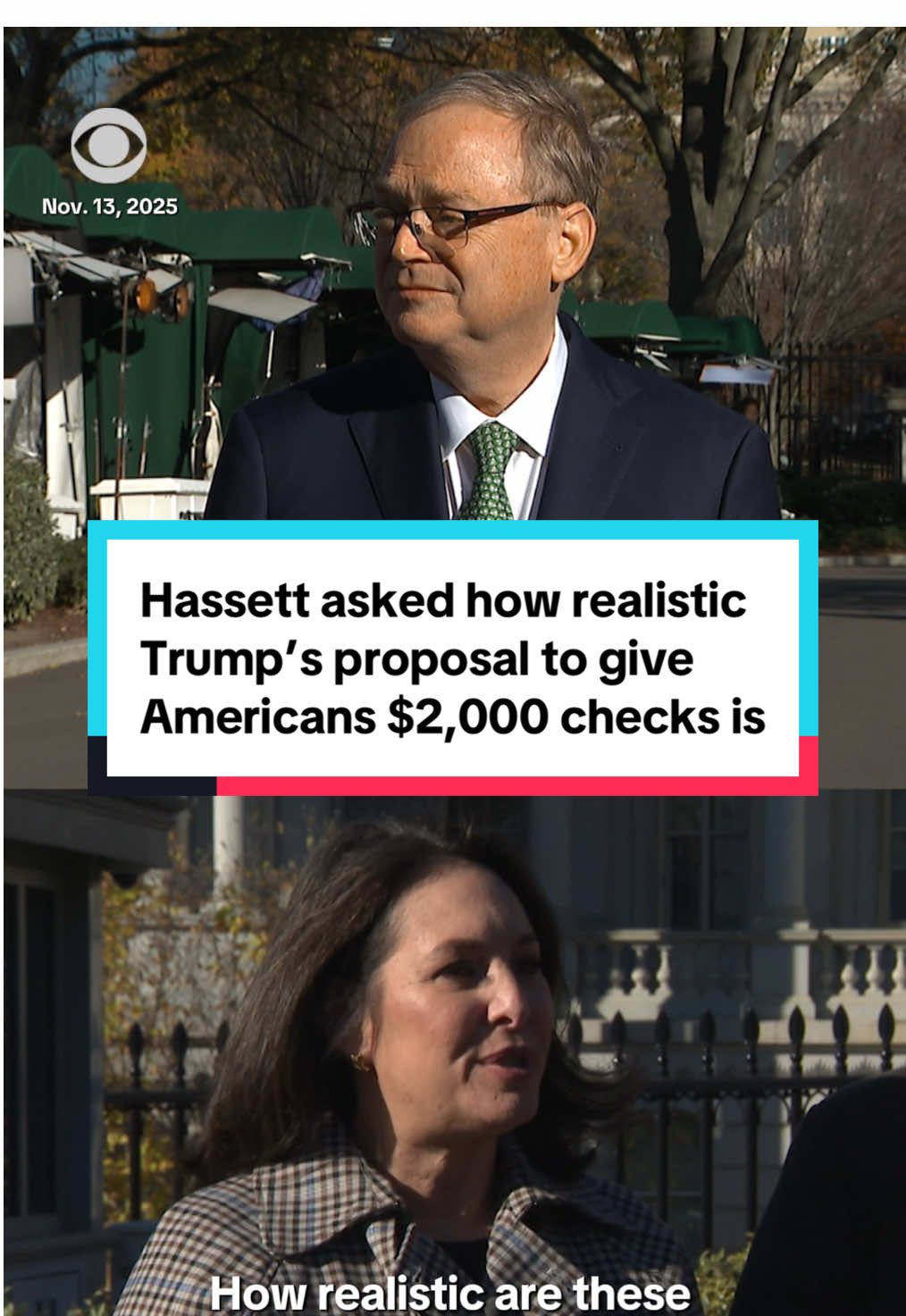 President Trump has said he wants to give most Americans a $2,000 payment funded from tariffs as he defended what's become one of his administration's signature policies. When asked how realistic the checks are, Director of the National Economic Council Kevin Hassett told CBS News’ Nancy Cordes “it will require legislation” by Congress, but adds “there would be enough money” to pay for the checks. “We’re actively studying the matter and getting the number straight, so the president has all the choices he needs to decide what to do,” Hassett says. #tariff #check #money #trump 