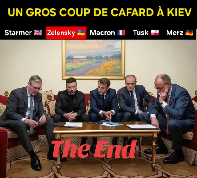 🫤C'EST PAS LA JOIE Comme les 4 Cavaliers de l'Apocalypse apportant mort,guerre,famine et cupidité, Starmer,Macron,Tusk et Merz broient du noir avec Zelensky. Battus sur le terrain,sans soutien de Trump,ni soutien populaire,ils voient à la TV Poutine triompher dans le Sud global. #russie #ukraine #guerre #realcreator  #ue