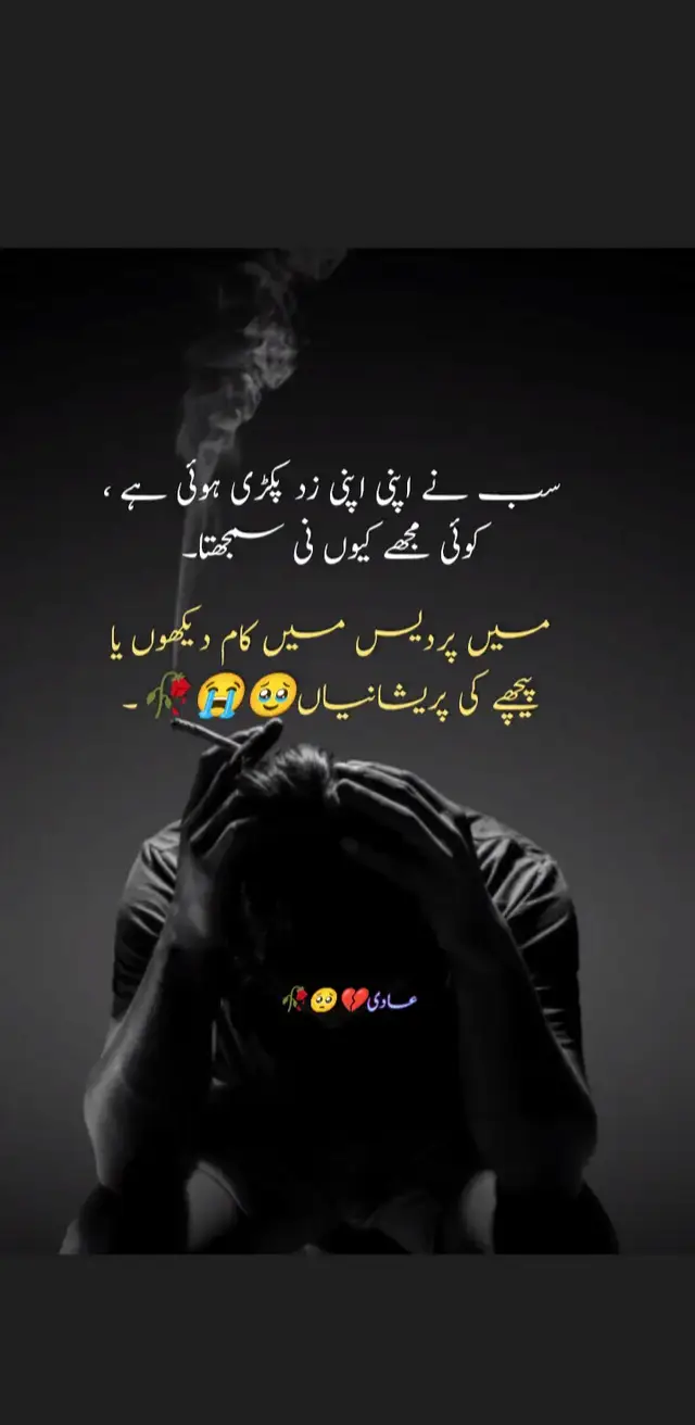 کوئی نی سمجھ رہا مجھے  کسی کو میرا احساس نہیں  سب کو اپنی اپنی زد پیاری ہے۔ 🥀🥹🥺💔😭 #🥺😭😔💔💔  #🥹🥲🥺🥀🥀❤️‍ @❤️Pardesi ki Jan❤️ 