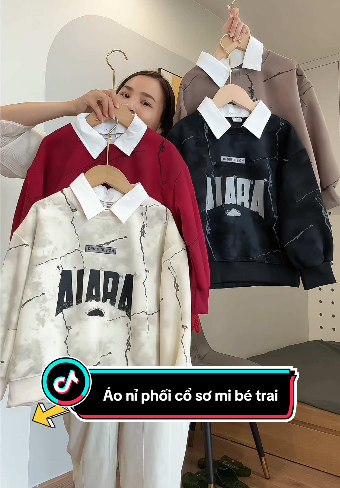 Áo nỉ cổ sơ mi cho bé trai thoeets kế phối loang cổ sơ mi có thể tháo rời. #megaoreview123 #quanaotreem #aobetrai #quanaobegai #aonibetrai 