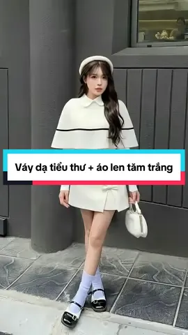 Váy dạ tiểu thư + áo len tăm trắng. #thoitrang #myoutfit #thoitrangnu #vaydutiec 