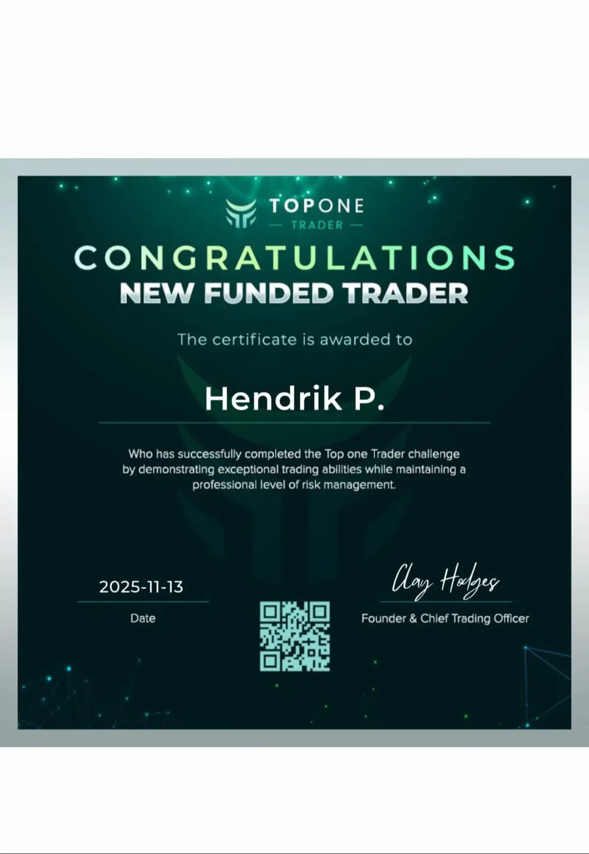 Well done to Hendrik for using the MsG method to pass his funded account… #msgmethod #theprofxssor 