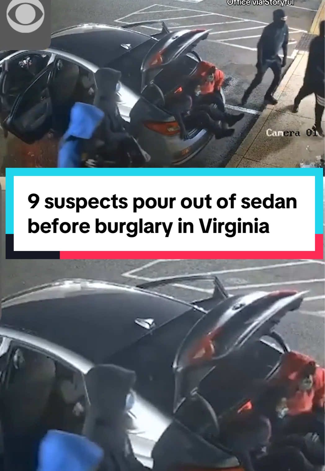 Police are looking nine suspects that got out of a sedan before carrying out a burglary at a commercial building in Warrenton, Virginia, last month. Security footage showed them getting out of a small car, including two climbing out of a trunk. #warrenton #virginia 