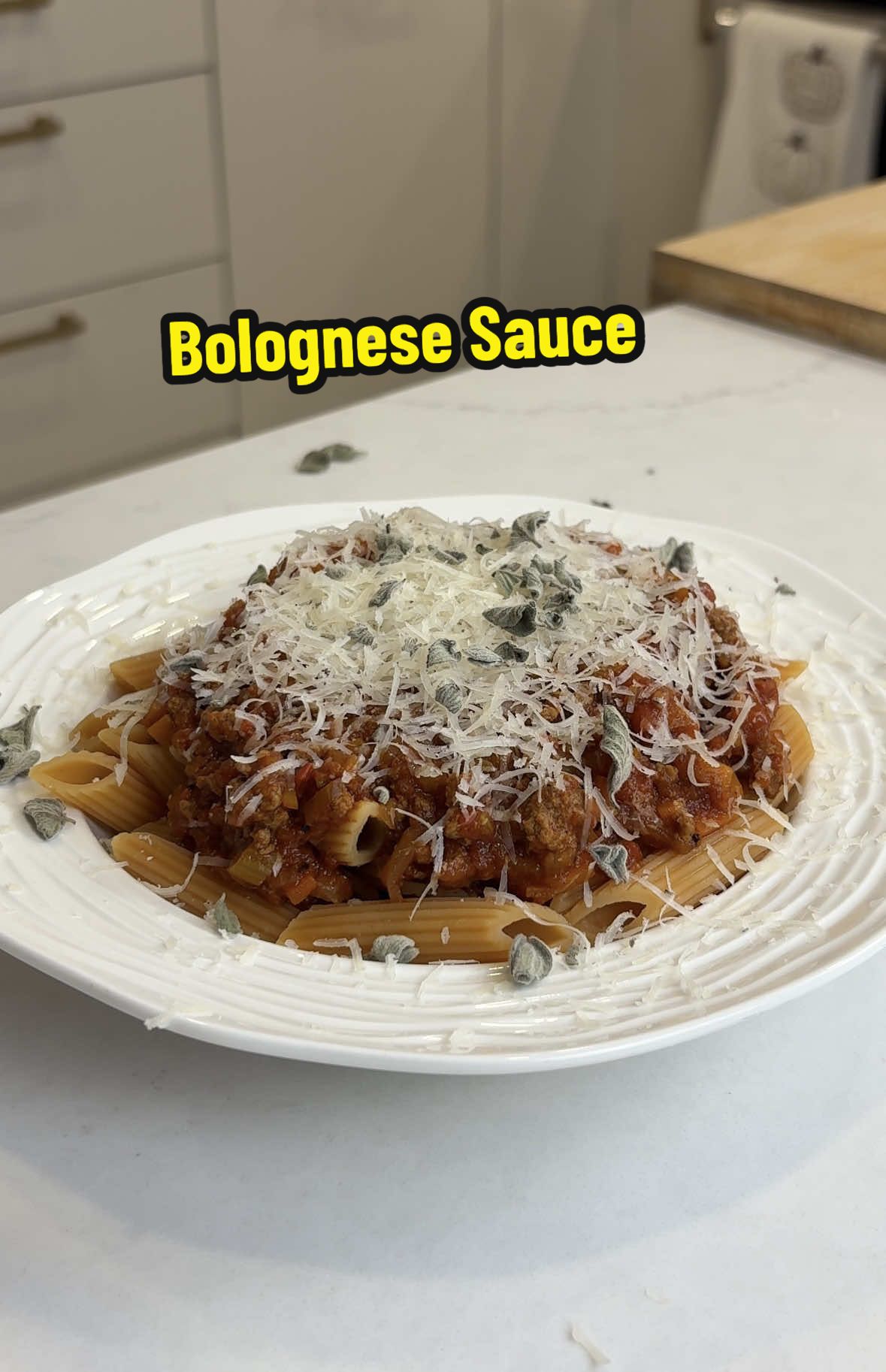 Simple Bolognese Sauce 🍝 Make a big batch of this and save it in the future! *Recipe* Diced veggies 1 1/2 cups each (onion,carrot,celeri) Toss In a medium heat pan with 2 tbsp butter and 1 tsp salt  Once translucent, add 500g ground beef  Raise the heat to high and brown the beef  Add 3 tbsp tomato paste and cook off for 2 minutes  Deglaze with 4 tbsp soy sauce  Add 500ml crushed tomato and 500ml water Add a parmesan rind, partly cover and let is simmer for minimum 1h #pasta #bolognese 
