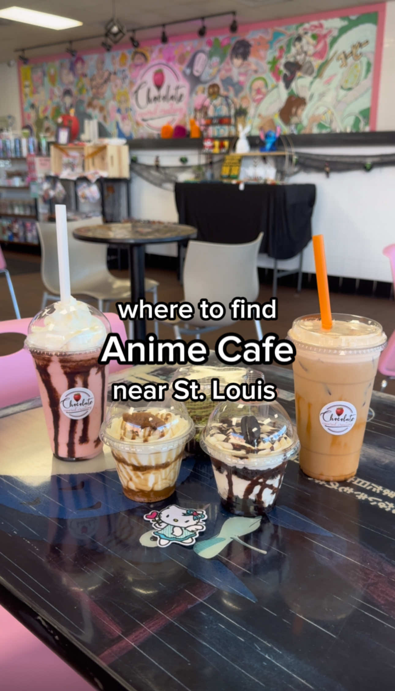 @ChocolateCoveredCreationsCafe is one of the coolest themed cafes near St. Louis. Just across the river, this cafe with locations in Granite City & Edwardsville serves up anime themed drinks and decor, chocolate covered strawberries, rotating Dubai chocolate desserts, and more limited time treats that sell out FAST.  💕 My favorite menu item that I tried was the biscoff cheesecake dessert cup which was truly elite. Ofc the Persona 5 character drinks are at the top of my list too! 📍Chocolate Covered Creations, 3214 Nameoki Rd, Granite City, IL 62040  - also in Edwardsville but they’re closing for vacation at that location so stay tuned to their FB 🙋🏻‍♀️ Follow me for more food reccs around St. Louis! Anime Cafe near St. Louis, Missouri | STL Foodie | Viral food | Cute restaurants near STL #anime #persona5 #cafe #stlouis #fyp 