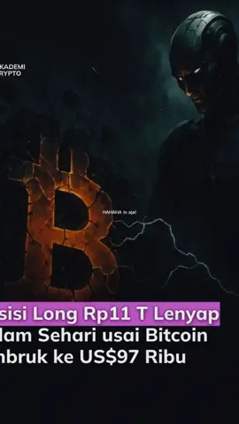 Bear market? 🥲 BBBaca artikel 👇👇 Bitcoin kembali ambruk hingga dibanderol harga US$97.000, Jumat (14/11) dini hari. Penurunan Bitcoin ini pun memicu sekitar US$702 juta atau sekitar Rp11 triliun posisi long lenyap besar-besaran dalam 24 jam terakhir, menurut CoinGlass. Lebih lanjut, penurunan Bitcoin ini dipicu oleh arus keluar (outflow) ETF Bitcoin dari BlackRock iShares Bitcoin Trust (IBIT) sebesar US$$36,9 juta dan arus keluar Grayscale GBTC sebesar US$23,1 juta. Bahkan, arus keluar Fidelity Wise Origin (FBTC) sebesar US$132,9 juta dan arus keluar ARK 21Shares (ARKB) sebesar US$85,2 juta telah memukul telak harga Bitcoin di pagi ini. Bahkan, gabungan arus keluar bersih adalah sekitar US$278,1 juta di seluruh ETF BTC spot AS menjadi alasan terbesar likuidasi Bitcoin terparah pekan ini.