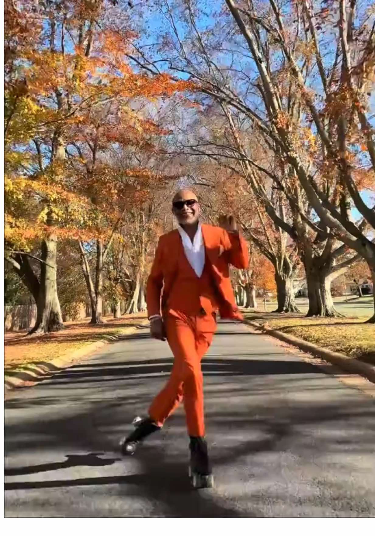 GRWM for skate-day! 🧡⭐️🧡ALL Rust-Orange %100 Wool 3-piece Fall Suit with stitching in large lapels which creates an undeniable presence to match the leaves in the trees. Tailored—because the things that matter should always be. Underneath, a %100 crisp white linen shirt. It’s the Skating in fashion for me. LV Frangrance to access a breath of fresh air while the wind hits my face in the sun-fall! Reminder: I don’t skate. I flow.  #mensfashion #menwithclass #grwm #suitstyle #suit           ⚓️Bishop Oldes 