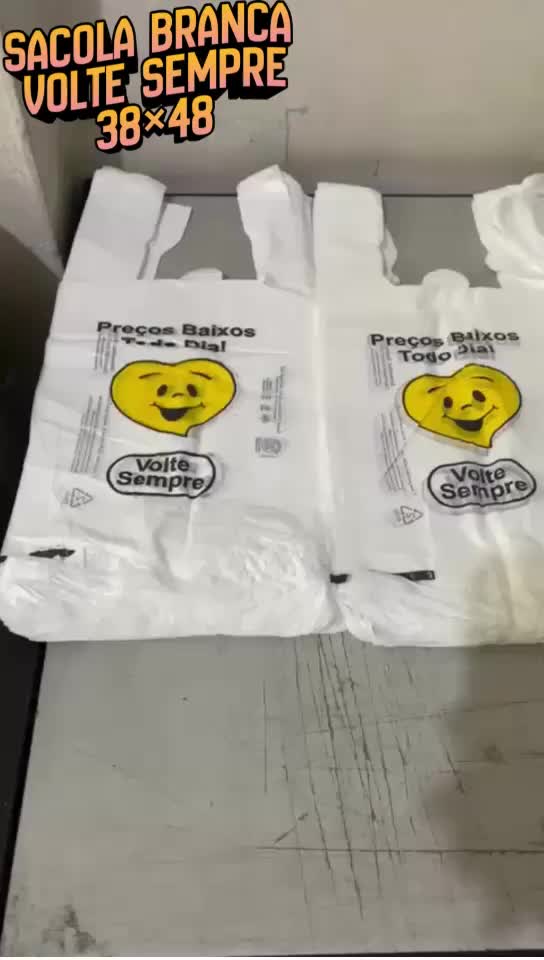 100 Un  Sacolas Plástica Branca Com Alça Impressa Volte Sempre 38x48 Embalagem Mercado Comercio 