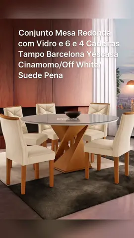 ✨ Conjunto Mesa Redonda com Vidro + 6 Cadeiras Suede Pena | Black Friday Shopee 🛍️ #MesaDeJantar #ConjuntoDeMesa #MesaRedonda #MoveisParaSala          #creatorsearchinsights 