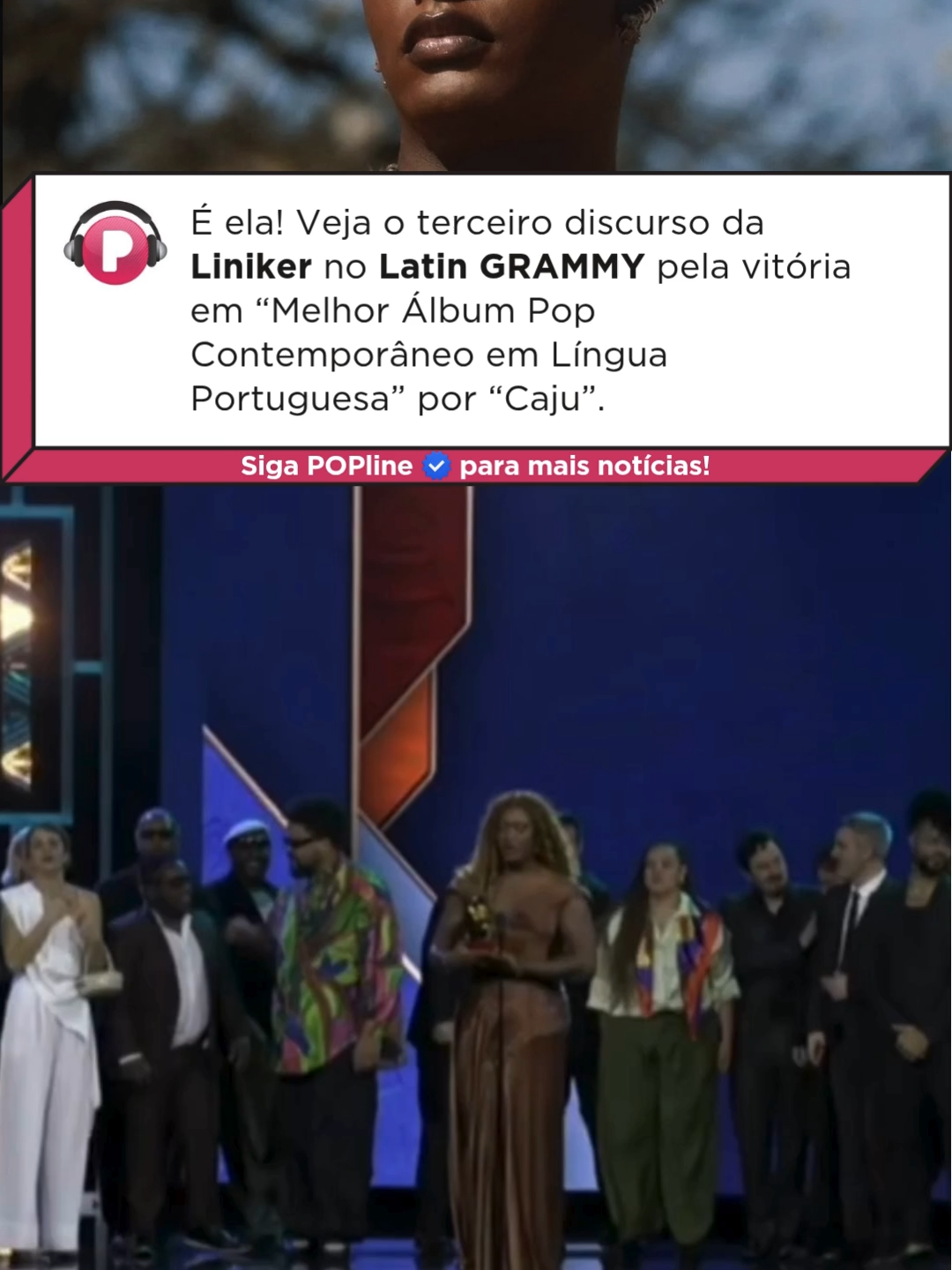 Liniker celebra a terceira vitória da noite na categoria “Melhor Álbum Pop Contemporâneo em Língua Portuguesa” com “CAJU” e entrega mais um discurso poderoso. Ela contou que está radiante por ser acolhida pelo universo pop e por vser premiada por isso. Veja!