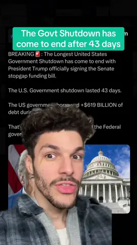 The Government Shutdown has come to end after 43 days😳 #government #governmentshutdown #unitedstates #stockmarket #stockmarketnews 