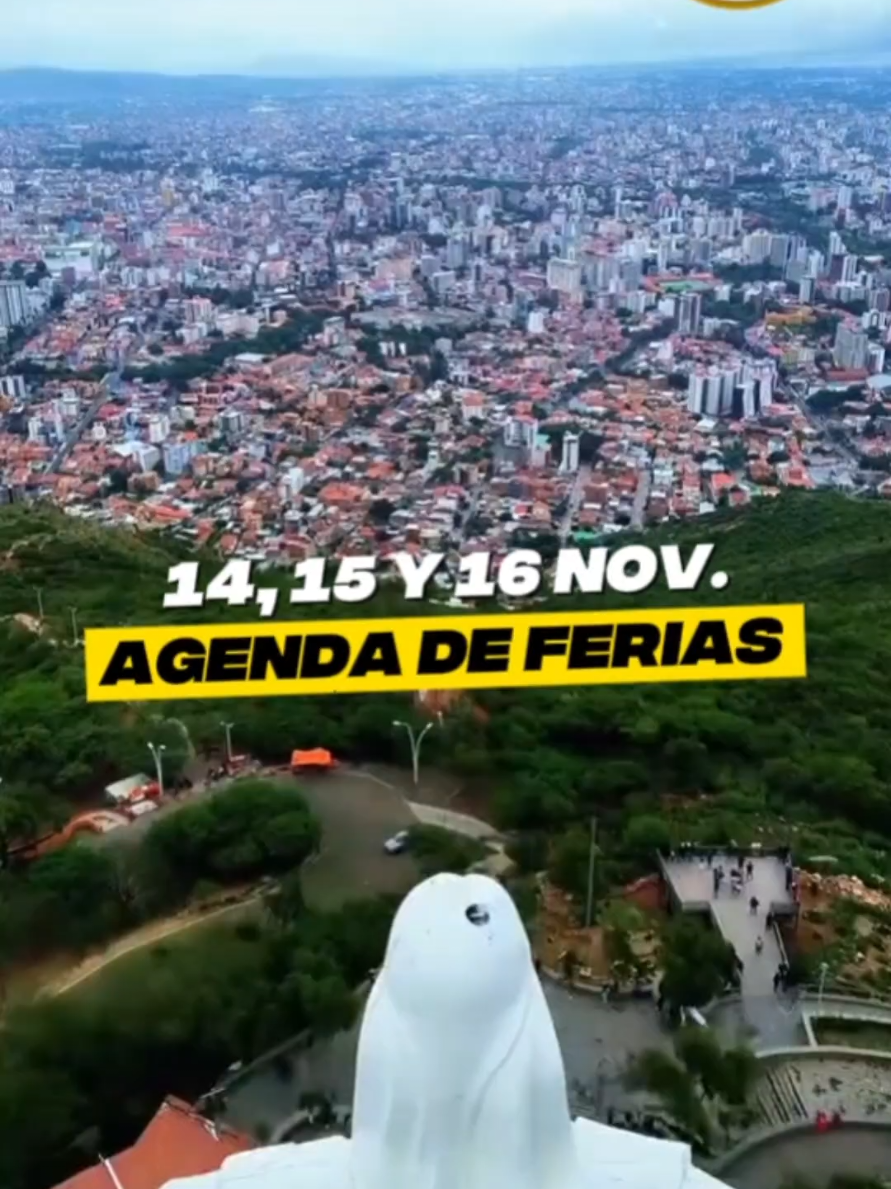 ✨ Conoce la agenda de ferias y actividades para este fin de semana largo en Cochabamba ✨ 📍 Sacaba – Vive la Entrada Folclórica en honor a la Virgen del Amparo, este viernes, sábado y domingo 16. 📍 Pocona – (Domingo 16 nov.) Feria Agropecuaria y Cultural, este domingo 16 desde las 10:00. Producción avícola, vinos, chicha, gastronomía y música. 📍 Arani – (Domingo 16 nov.) Feria del Pan, la Arveja Uchu y el Pescado, desde las 9:00 en la plaza principal, con más de 5 grupos musicales. 📍 Sipe Sipe – (Domingo 16 nov.) Feria de la Chicha Culli, Amarilla y la Wallunk’a, con música en vivo y deliciosa comida. 📍 Santiváñez – (Domingo 16 nov.) Feria Productiva y de la Ñawpa Manka Mikhuna, con platos tradicionales, concursos y premios. 📍 Cochabamba (Av. Beijing y Víctor Ustariz) - (Domingo 16 nov.)  Feria de la Wallunk’a y Comida Ancestral con variedad gastronómica. 📍 Tiquipaya – (Domingo 16 nov.) Feria del Chicharrón y la Wallunk’a desde las 9:00, en la OTB Collpapampa Sud, con música en vivo.  🏃‍♂️ Cochabamba – Además, participa en la Carrera 10K del Día Olímpico 2025. #cochabamba #ferias  #noviembre #feriadolargo 
