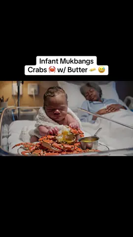 The crabs with butter is always a hit!! 😅😂 #infantmukbangs #aianimation #newbornai #mukbang #crabswithbutter 