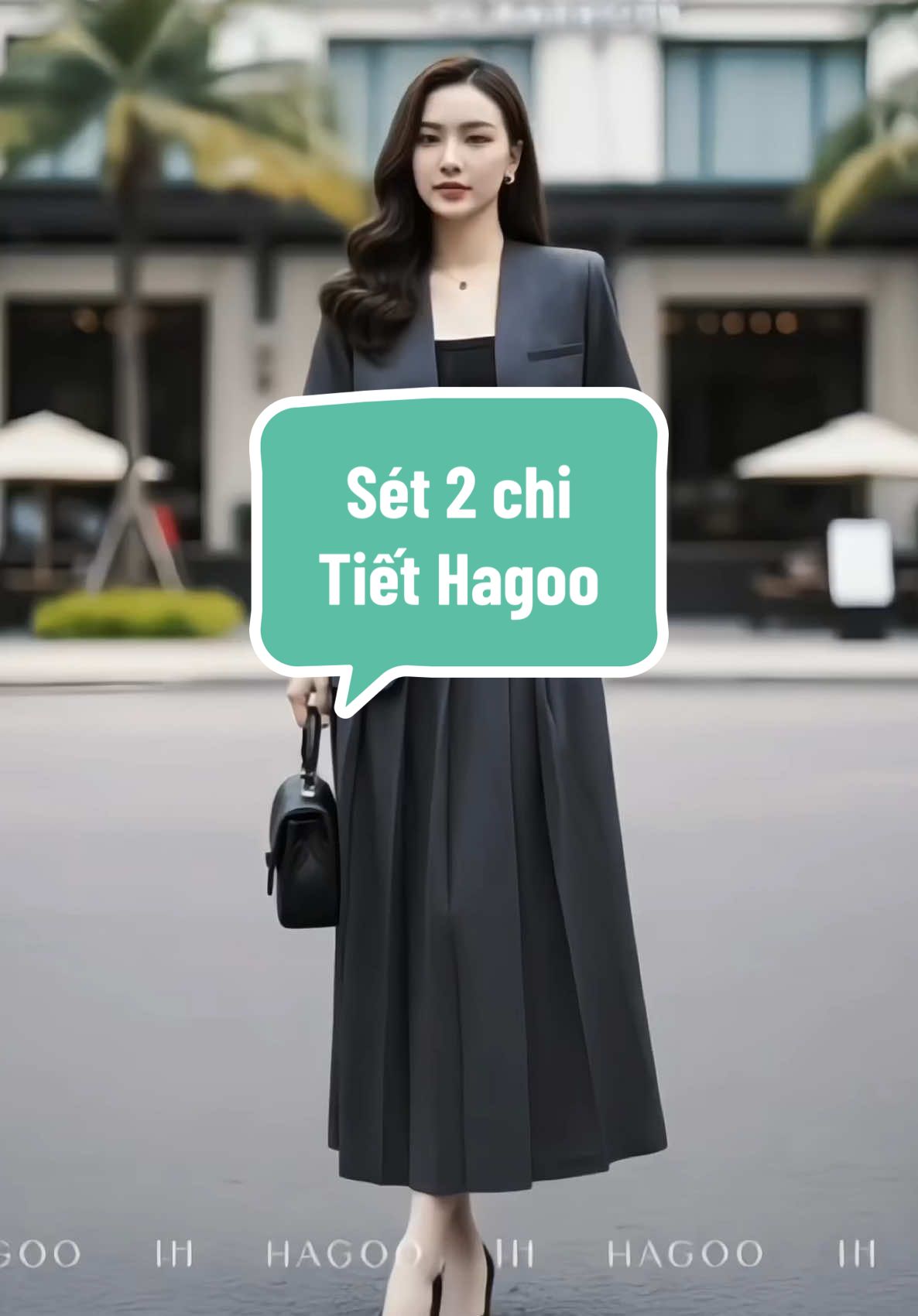 Set 2 chi tiết mix blazer không cở ngắn tay và chân váy xếp ly dài Hagoo #set2mon #aoblazer #chanvayxeply #Hagoo