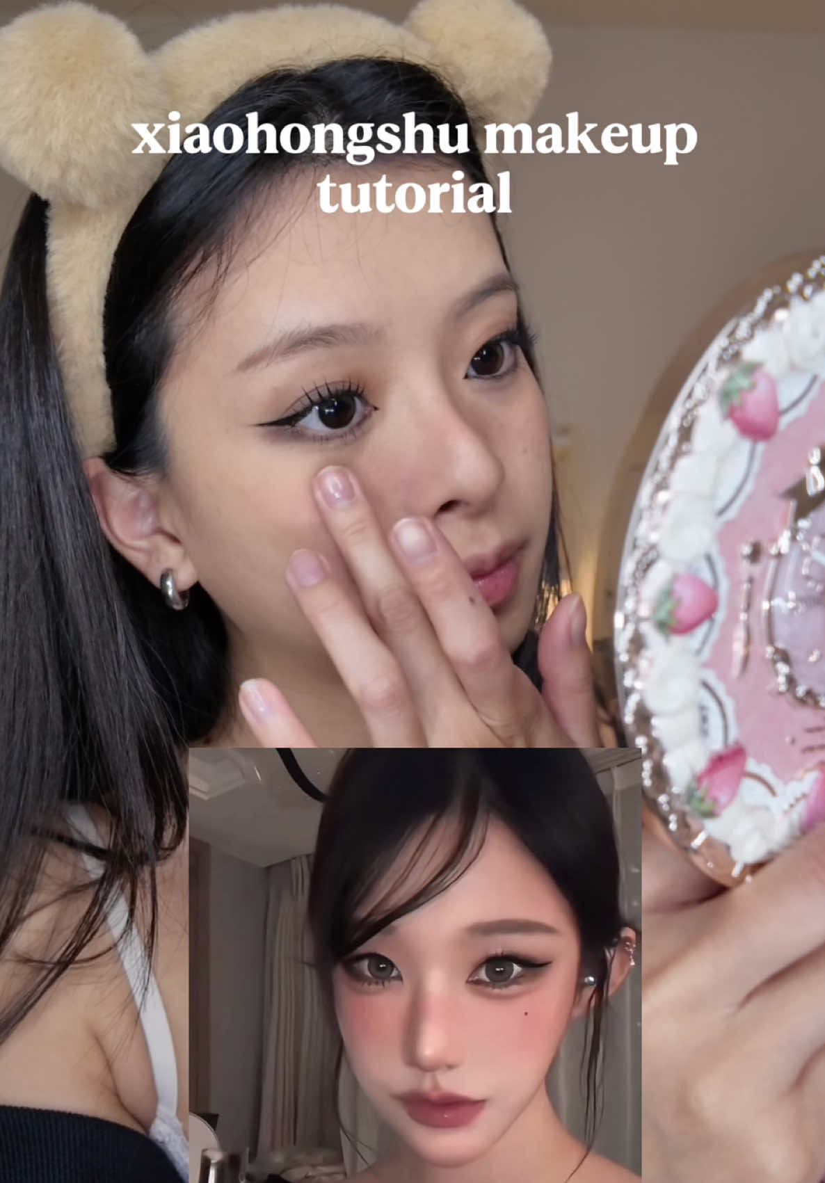 much requested makeup tutorial from my latest look!! (it was actually inspired by this makeup look i found on xiaohongshu) 🤩 but i tweaked it to fit my warm skintone!! ❤️ ☁️ products i used:  @JUNGSAEMMOOL cushion foundation @glow not dry concealer @ONE SIZE BEAUTY ultimate setting powder  @Heart Percent dote on mood lip & cheek pot 06 @롬앤 romand better than cheek blush C04 @SACHEU Beauty US contour stayn laka fruit glam tint in 108 & 136  #makeup #makeuptutorial #douyinmakeup 