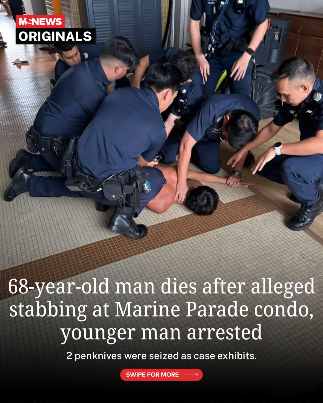 At least 5 police officers were seen holding down the shirtless suspect.  📷: MS News reader, Google Maps