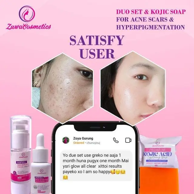 Experience the ultimate skincare duo for tackling acne, pimples, and breakouts while achieving radiant, glowing skin with Sophia Duo Set and Kojic Soap. Say goodbye to blemishes and hello to a brighter complexion#sophia #skincare #zuwacosmetics #skincareroutine #SkinLove 
