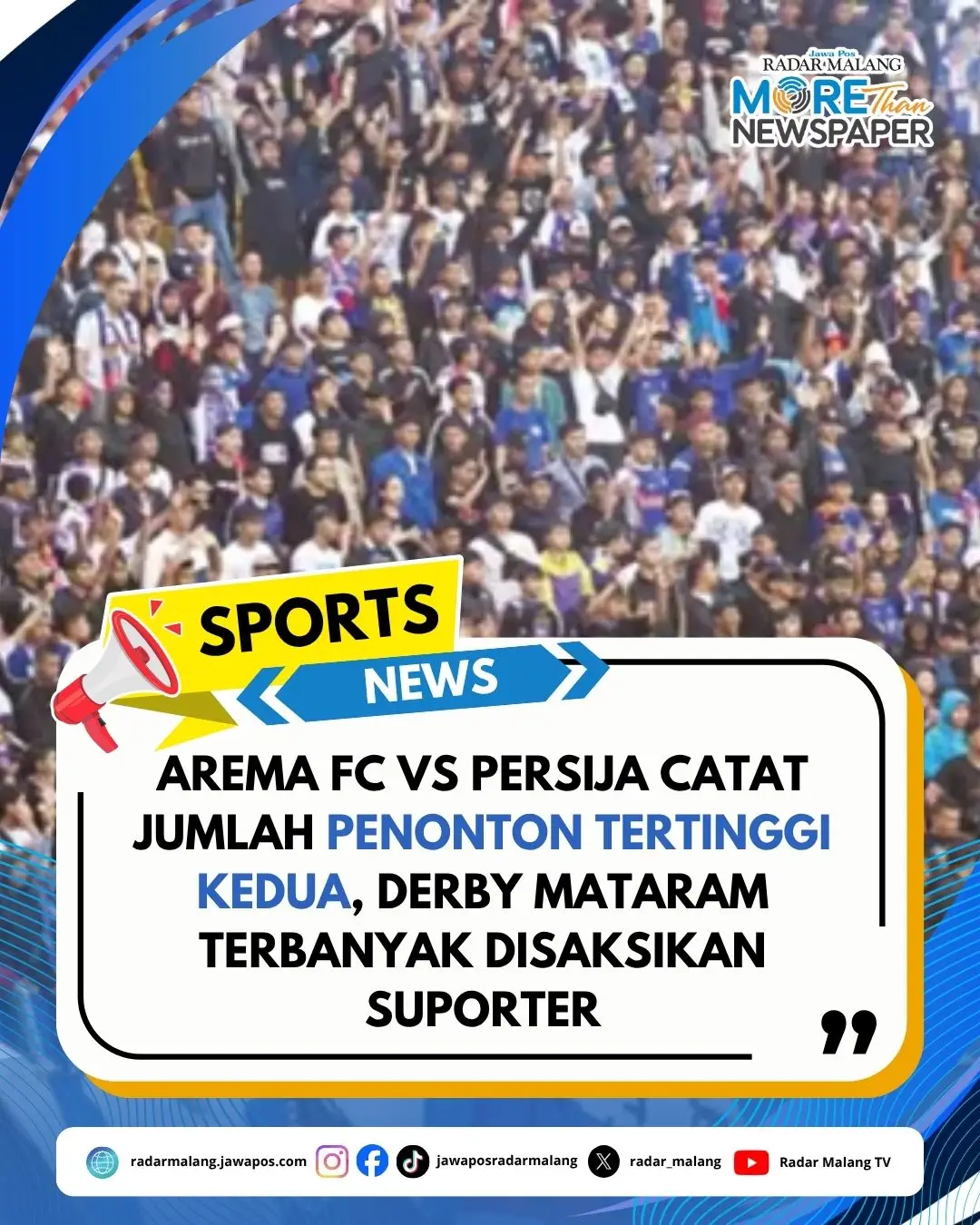 Arema FC VS Persija Catat Jumlah Penonton Tertinggi Kedua, Derby Mataram Terbanyak Disaksikan Suporter ‼️🙌 #tiktoktainment #radarmalang #beritahariini #sportnews #sepakbola 