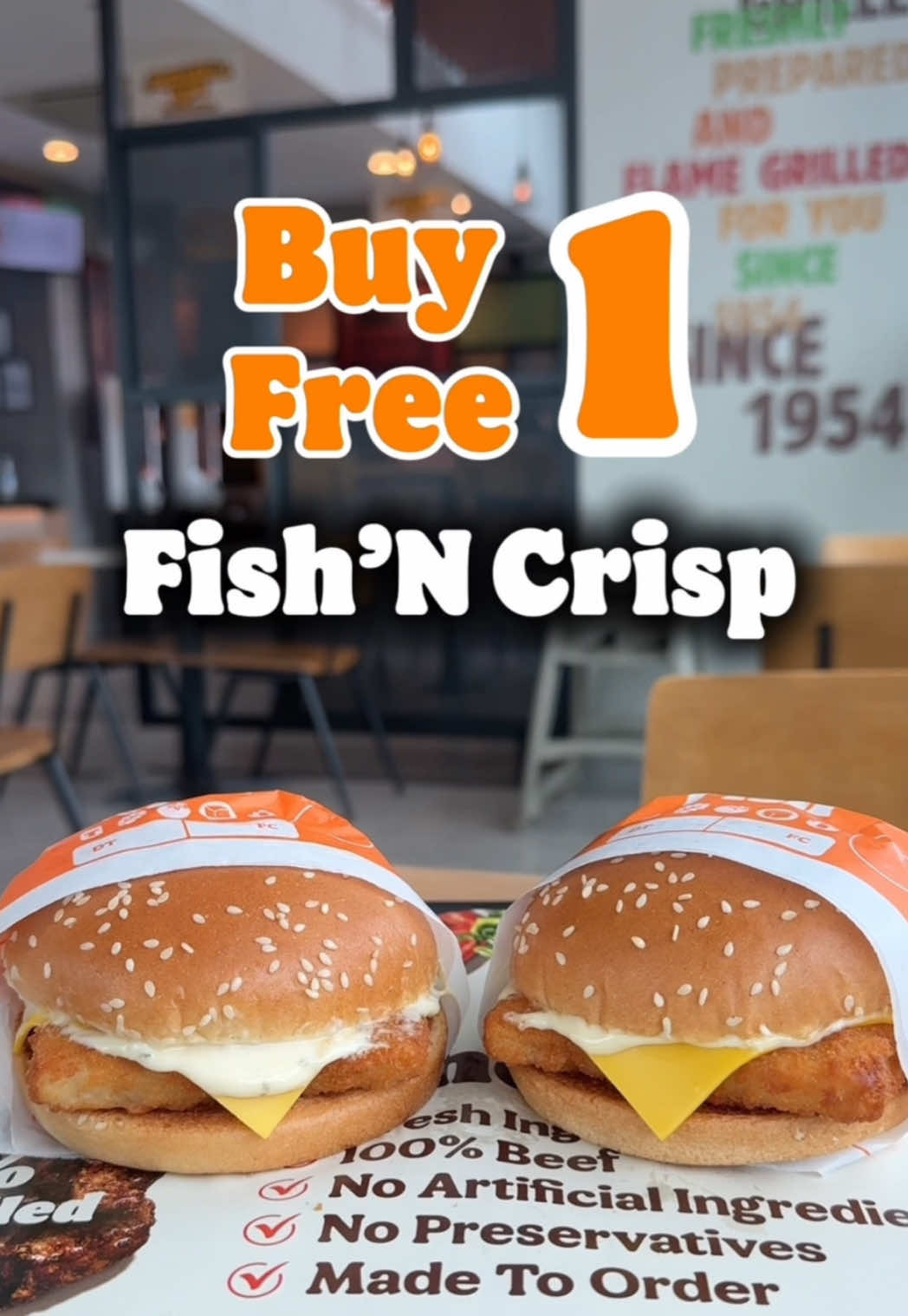 🚨 BK alert! Grab the Fish’N Crisp Buy 1 Free 1 deal at your nearest Burger King today! Hurry, this promo ends this Sunday! #BurgerKingMY   *T&C applies. Valid for orders made through the counter only.