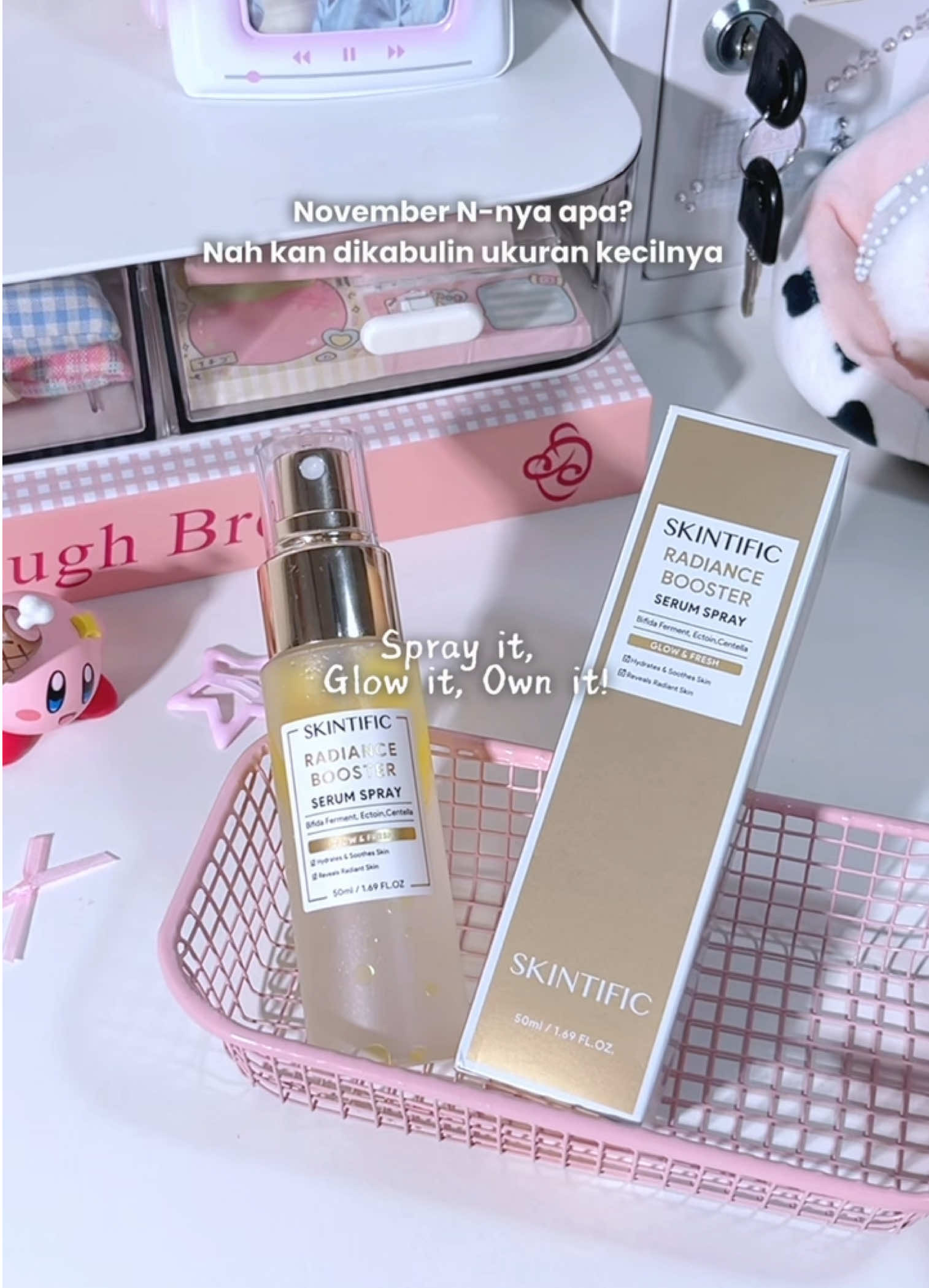 Nah kan dikabulin beneran ukuran mini nyaa 👀💗🌸 #serumspray #skintific #glowingskin #healthyskin 