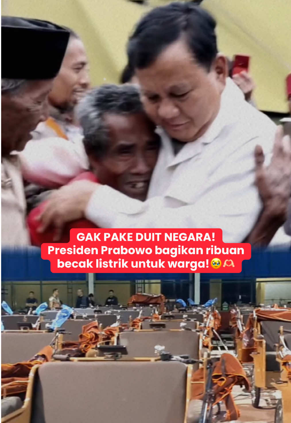 Terima kasih Presiden Prabowo Subianto! Semoga becak listrik ini bisa meningkatkan kesejahteraan untuk para pengemudi becak di seluruh Indonesia🥹🫶🏻 #prabowo #becak #becaklistrik #becakviral #prabowosubianto 