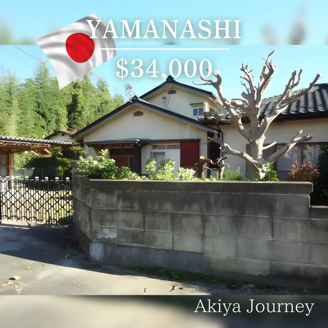 Property Information Location: Nishiyatsushiro-gun, Yamanashi, Japan Layout: 10DK (8 Japanese-style rooms + 4 Western-style rooms) Building Area: 2,347 sq.ft. (218.14 ㎡) Land Area: 7,054 sq.ft. (655.24 ㎡) Price: $34,000 Property Description Nestled in the scenic Yamanashi Prefecture, this spacious 10DK home offers a rare opportunity for those seeking a traditional Japanese residence with ample living space. Built in 1975, the two-story wooden home retains much of its original charm, blending vintage Showa-era details with classic Japanese design. Inside, you’ll find both Japanese tatami rooms and Western-style living areas, providing versatility for modern living or cultural preservation. Unique features include a traditional irori-style hearth, classic fusuma sliding doors, and multiple bathrooms with retro tilework. Large windows and shoji screens allow natural light to gently filter through, creating a warm and inviting atmosphere. The kitchen is generously sized with abundant counter and cabinet space, making it ideal for family gatherings or even guesthouse potential. The property also includes traditional baths, one featuring a deep wooden tub and another with nostalgic pink tile walls, each exuding a touch of retro elegance. Set on a spacious 655 ㎡ lot, the home is oriented south for excellent sunlight exposure. With parking included and a convenient 12-minute walk to Kōfu Iwaibashi Station, accessibility is assured while still enjoying the tranquility of a countryside setting. Whether you envision a private residence, a cultural retreat, or a guesthouse project, this Yamanashi home presents an exciting opportunity to bring your vision to life at an affordable price. #japanesehouse #vacationhouse #cheaphouse #akiya #japanesegarden 