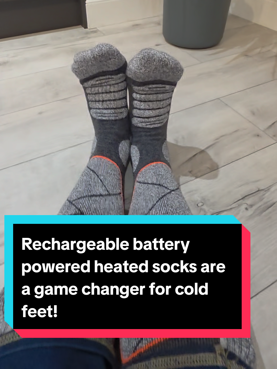 If you get cold feet, these heated socks are a game changer. Keep your feet warm and toasty for hours whether you are at home, in bed, work, skiing, watching football or walking the dog with these lightweight USB rechargeable mini battery powered heated socks. #heatedsocks #wintersocks #coldfeet #winterhack #tiktokmademebuyit 