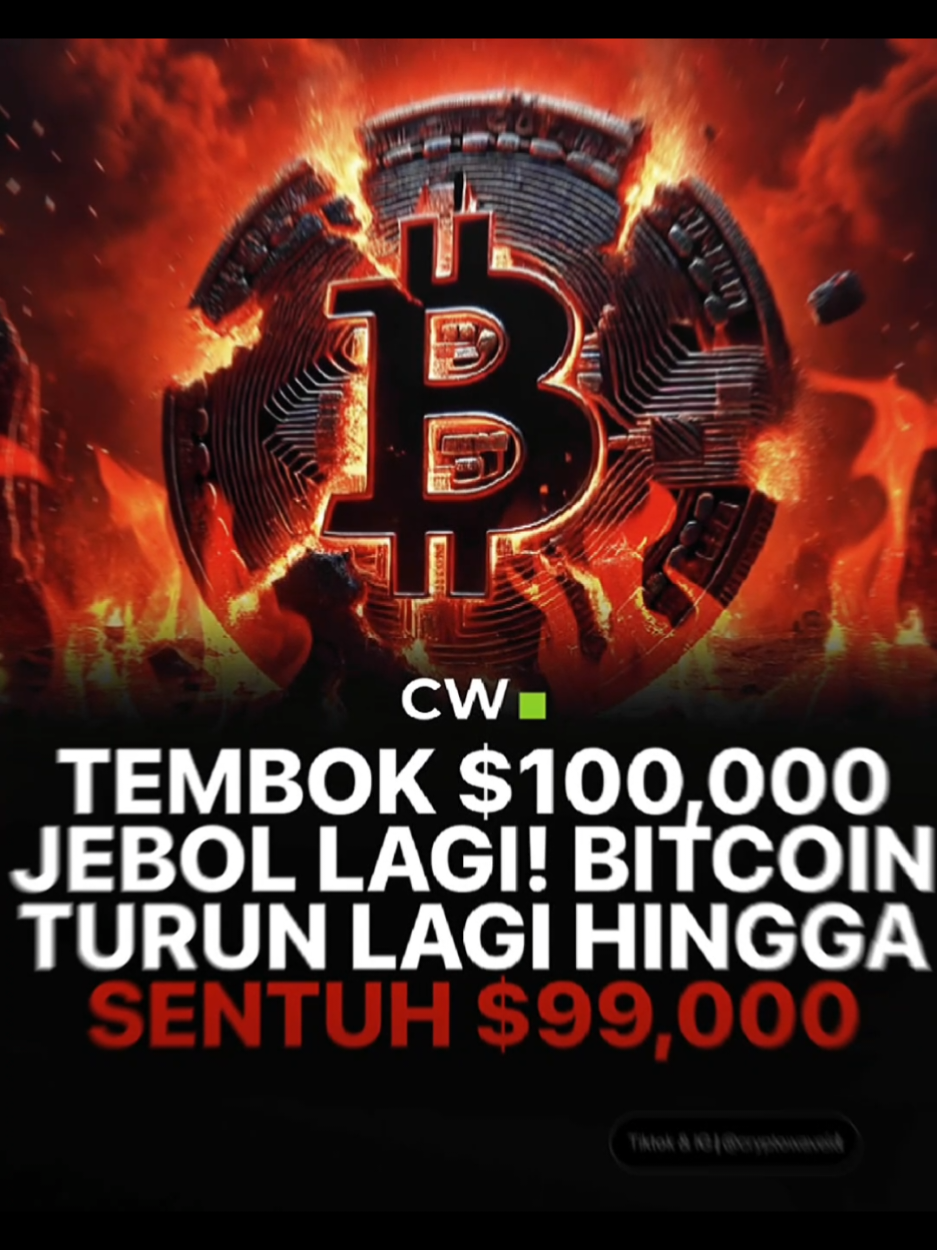 Bitcoin terus terjun hingga $99.000 😬😬. Absen yang portofolio nya kebakar 🔥🔥. Happy cuan buat yang udah tp di $107.000 🙌🏻.  #cryptowave #triv #bitcoinnews #crypto #masukberandafyp 
