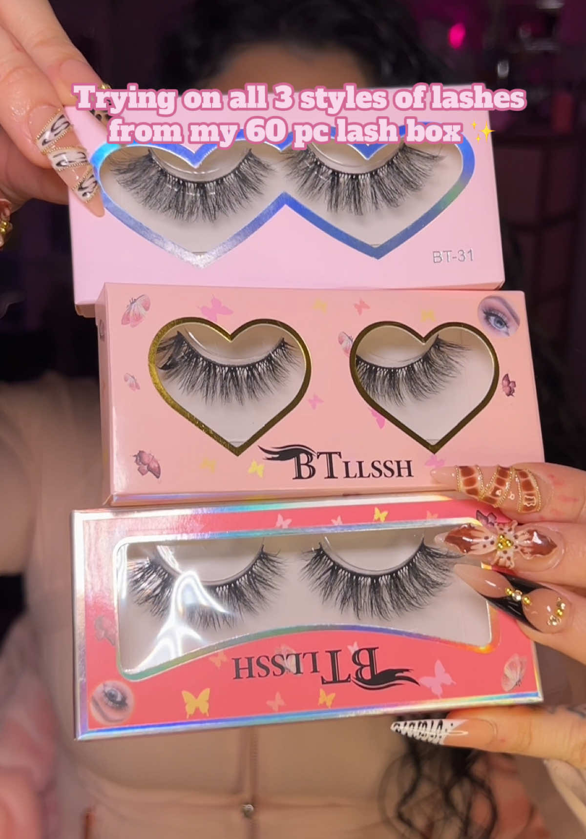 A pink box full of lashes? Yes please! 💕 loved every pair! Specially number 1 ✨ #Lashes #StripLashes #LashStrips #TiktokShopBlackFriday  #FakeLashes