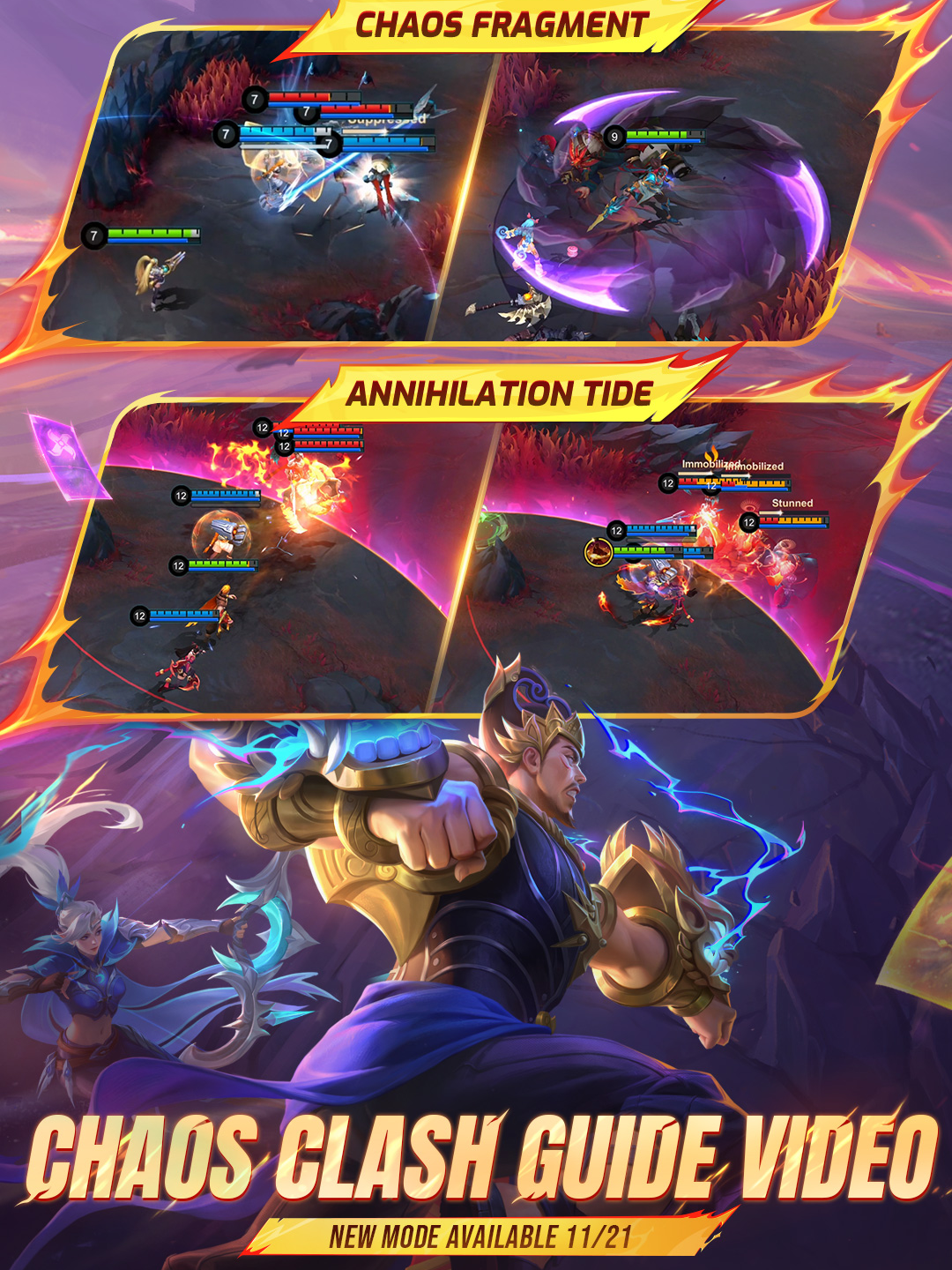 MLBB's new mode, Chaos Clash, launches 11/21! Battle it out in 3VS3 matches to become the champion! Discover new gameplay like Chaos Fragments, the Annihilation Tide, and a brand-new map! Watch the Chaos Clash Guide Video to learn more! #MLBBNewMode #MLBBChaosClash #MobileLegendsBangBang