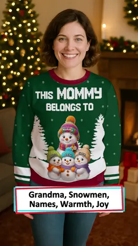 Each snowman on this sweater reminds me of my grandbabies and brings back our happiest Christmas memories 🎄 #wanderprints #personalized #gifts #Christmas #giftforgrandma
