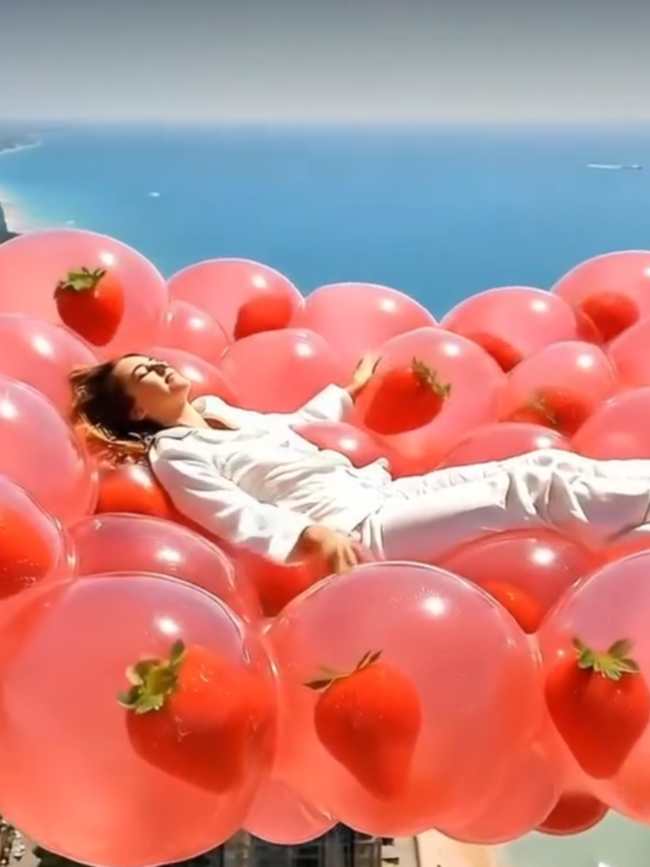 Sky High jumping girl strawberry 🍓 bed sleeping girl ASMR sound  #strawberry #ai #bed #sky #jumping 