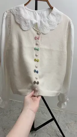 ⛈️❄️Cận chất sét áo gile len phối khuy màu sắc kèm sơ mi bèo trắng #gilelennu #gilelenhanquoc #setgilelen 