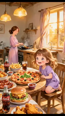 Delicious meal between mother and daughter  #motherdaughter #food #cozy #aiart #fyp 