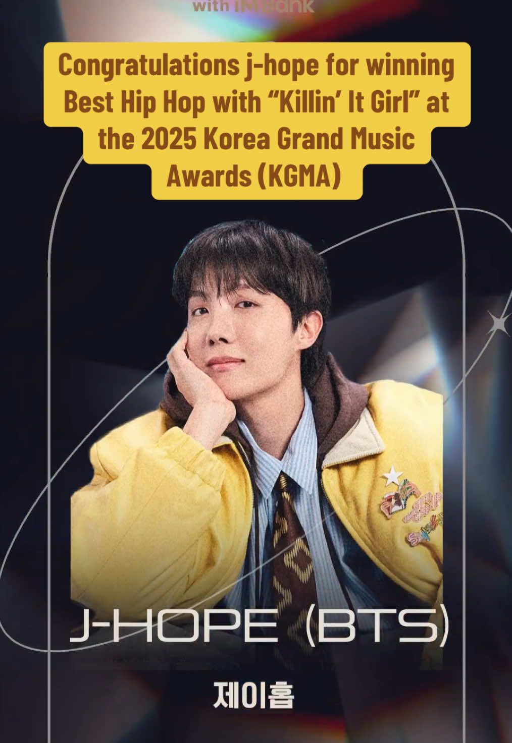 Congratulations j-hope for winning Best Hip Hop with “Killin’ It Girl” at the 2025 Korea Grand Music Awards (KGMA) 🥳 🏆  #jhope #junghoseok #hoseok #hobi 
