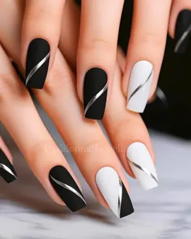 For you nails design 💅🏾🤍🖤💅🏾  #nailtrends #nail #nailart #nailsart #fyp 