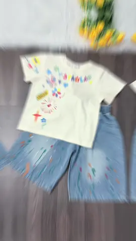 Set áo phông mix quần short jean cho bé gái #bapbotkids#setbegai#thoitrangbegai#dochobegai#xuhuong 