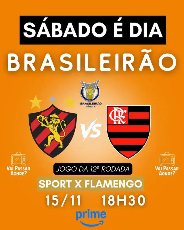 ⏳ Jogo Atrasado do Brasileirão – 12ª Rodada 📅 Sábado, 15/11 🕡 18h30 ⚽ Sport x Flamengo 📺 Prime Video 🔥 Partida atrasada que promete! O Sport, em casa, quer aproveitar o embalo da reta final, enquanto o Flamengo busca pontos fundamentais na corrida pelo topo da tabela. Jogo grande, clima quente e muito em jogo! 💬 Palpite? Quem leva essa? 👇 #VaiPassarAonde #Brasileirão2025 #Sport #Flamengo #SerieA 