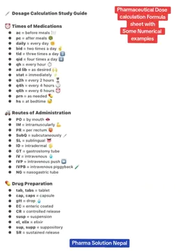 Pharmaceutical Dose calculation formula sheet and some numerical examples  #pharmaceutical #dose #calculation #nursing #medical 