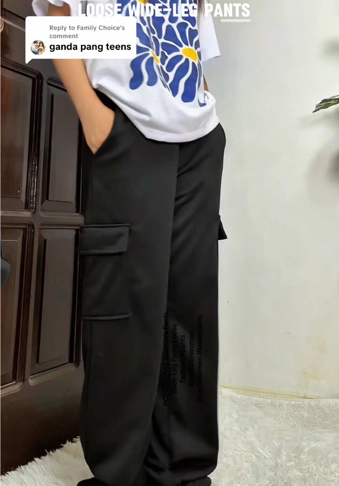 Replying to @Family Choice  ACHSAWAKE Women's Pants Wide-Leg Pants Loose  Fashion #pants #pantsforwomen #pantsformen #loosepants #cargopants 