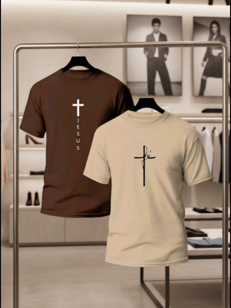 Kit com duas camisetas de fé, 100% algodão, confortáveis e estilosas. Apenas R$35,99. #CamisetaDeFé #ModaCristã #Kit2Camisetas #EstiloComPropósito #BlackFriday 