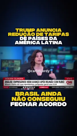 Trump anunciou redução de tarifas para países da América Latina. Países como Argentina, Guatemala, Equador e El Salvador fecharam acordo. Brasil até agora não conseguiu avançar inabilidade diplomática. Enquanto isso não acontece, vamos perdendo espaço e competitividade para outros países. Que desgoverno incompetente!