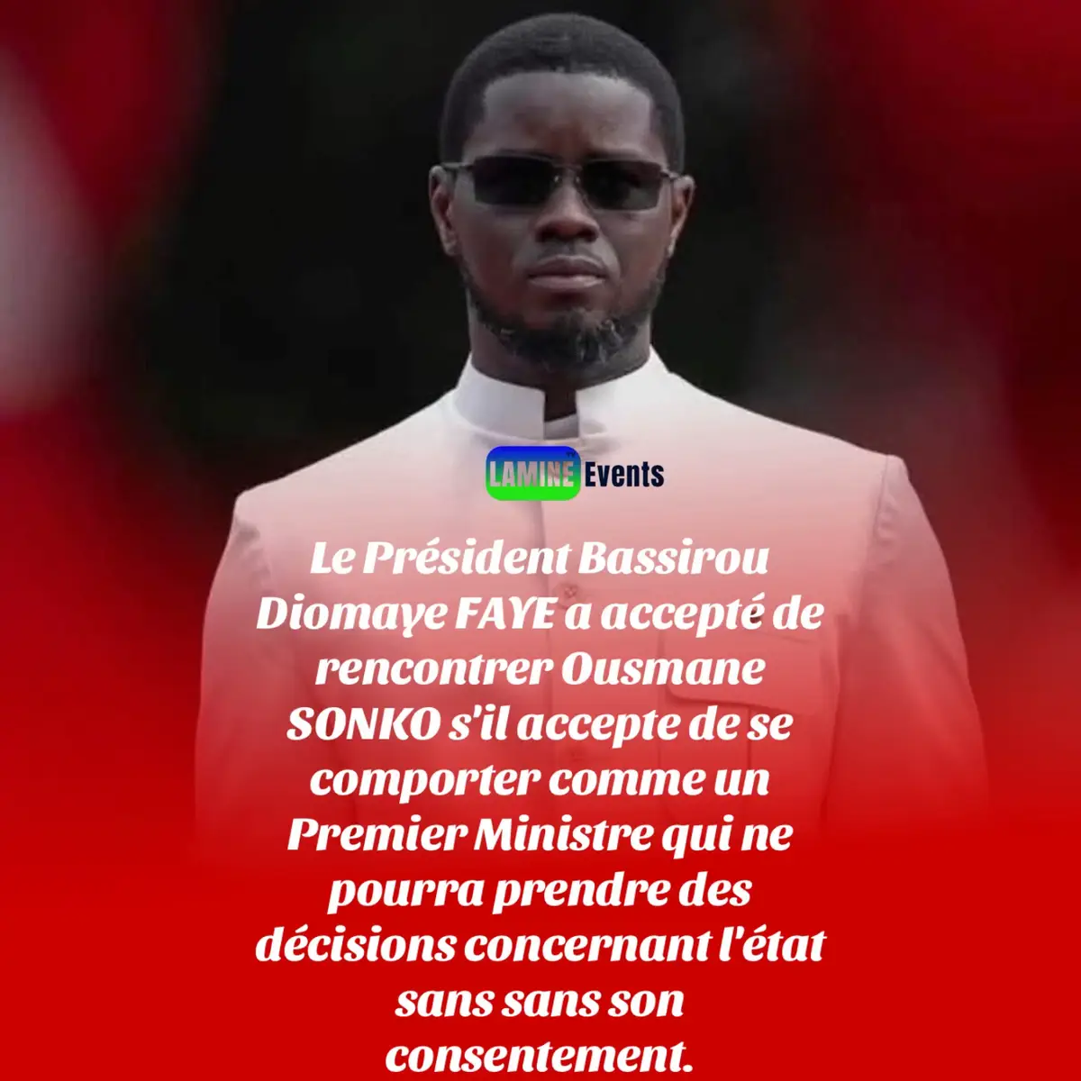 Les préposés (ATEPA, Habib SY, ...) à la réconciliation entre Diomaye et Sonko auraient réussi la mission grâce aux bons offices de la mère de Ousmane SONKO, Sérigne Cheikh Ibn Sérigne Saliou MBACKÉ et le fils aîné de Sérigne Mountakha MBACKÉ. Le Président Bassirou Diomaye FAYE a accepté de rencontrer Ousmane SONKO s'il accepte de se comporter comme un Premier Ministre qui ne pourra prendre des décisions concernant l'état sans sans son consentement. Ousmane SONKO devra en plus exécuter et faire exécuter toutes les décisions qu'il prendra. Enfin, la Coalition Diomaye-Président reste le cadre de concertation et réflexions de tous ceux qui s'identifient au programme l'ayant conduit à la magistrature suprême. Ousmane SONKO aurait demandé aux missionnaires et aux personnalités intervenant dans cette affaire de lui laisser le temps de convoquer les cadres du PASTEF avant de se prononcer. La réaction de Ousmane SONKO est attendue ce samedi après-midi, dit-on.