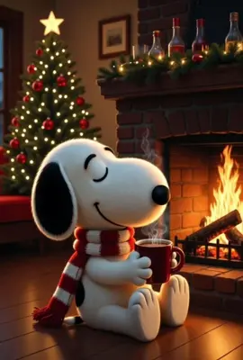 Enjoying Christmas with friends infront of the fire is so delightful #snoopy #peanuts #charliebrown #snoopychristmas #cocoa 