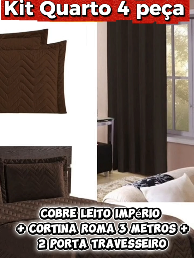 Dê uma olhada em Kit Quarto 4 Peça - Cobre leito Império + Cortina Roma 3 metros + 2 Porta travesseiro Jogo de cama Decoração de quarto por R$120,00 - R$126,18.  ID DO PRODUTO: ALH-XGT-VYP  #achadinhos  #achadinhoshopee  #jogodecama  #quarto  #decoracao 