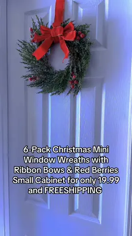 6-Pack Christmas Mini Window Wreaths with Ribbon Bows & Red Berries Small Cabinet Hangers Farmhouse Style Kitchen Door Decor for Christmas Party Arrangements Ornaments #christmas #tiktokshopblackfriday #christmasdecor #